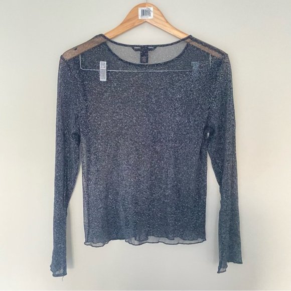 VICTORIAS SECRET Black Sheer Mesh Shine Glitter Shimmer Top - Picture 5 of 6